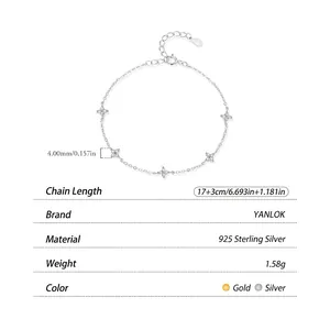Elegant S925 sterling silver four-leaf clover bracelet with sparkling cubic zirconia stones