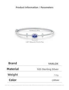 Detailed size parameters of 925 silver open bracelet with blue gemstone and diamonds