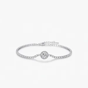 Bracelet Tennis Rond Halo en Argent Sterling S925 Avec Strass Incrustés Chaîne Réglable Bijoux Cadeau Anniversaire