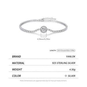 Bracelet tennis en argent sterling S925 pour femme avec zircon rond étincelant de 6,5 mm
