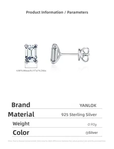 Detail of emerald cut gemstone earrings in 925 sterling silver with 4x6mm dimensions