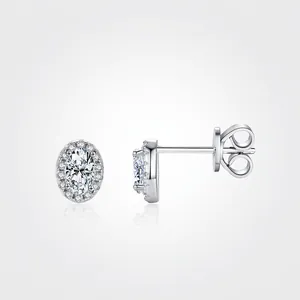 Orecchini a Bottone Halo Ovali in Argento Sterling 925 Con Zirconia Scintillante Elegante Gioielli in Stile Old Money Per Donna