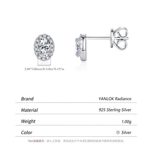 Eleganti orecchini halo in argento s925 con scintillanti zirconi dal taglio ovale