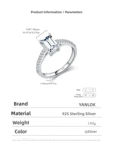 Detail of s925 silver ring with 5x7mm emerald cut stone and micro-paved diamonds