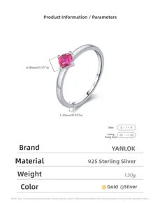 Detail of s925 silver ring featuring 4mm square pink gemstone and 1.4mm thin band