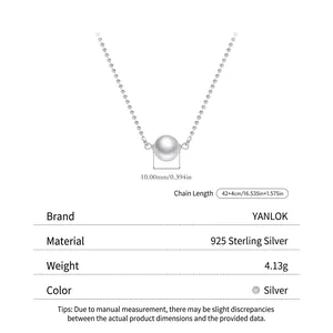 Elegante s925 Sterling Silber Perlenkette mit einem 10mm weißen Kristallperlen-Anhänger