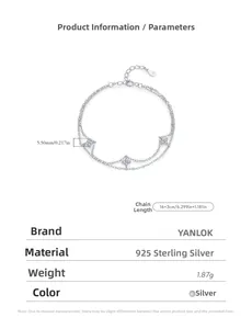Detailed view of s925 silver double-layer bracelet with four-leaf clover pave charms