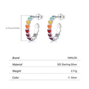Regenbogen-Herz-Ohrringe aus S925 Sterlingsilber mit bunter Emaille in Herzform Design