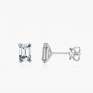 925 Sterling Silver Emerald Cut Zirconia Stud Earrings For Women OL Simple Geometric Rectangular Rhinestone Silver Earrings Jewelry