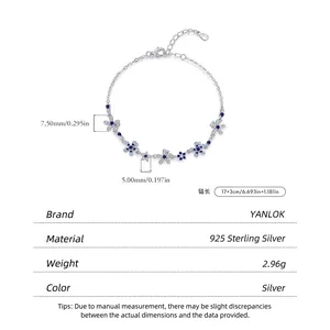 Elegant 925 sterling silver bracelet with blue and white gradient zircon flowers