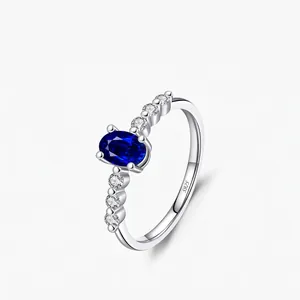 S925 Sterling Silver Oval Blue Rhinestone Ring For Women Fashion Geometric Jewelry Engagement Wedding Band Finger Ring