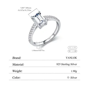 S925 sterling silver ring featuring a 5x7mm emerald cut sparkling cubic zirconia