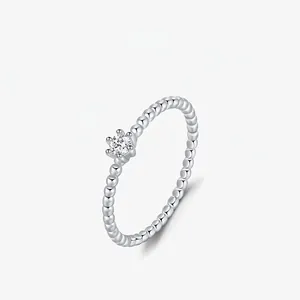 925 Sterling Silver Moissanite Ring For Women Beaded Band Six Prong Crown Round Single Stone Trendy Personality Ring