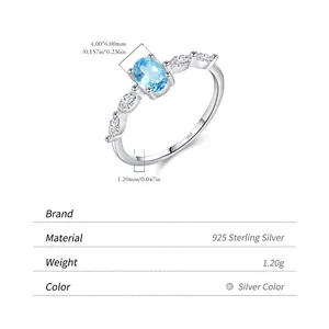 Elegant S925 sterling silver ring featuring a 4x6mm oval blue crystal with marquise accents