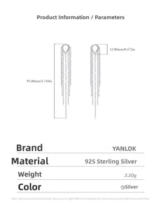 Detailed specs of S925 sterling silver V-shape tassel earrings with size dimensions