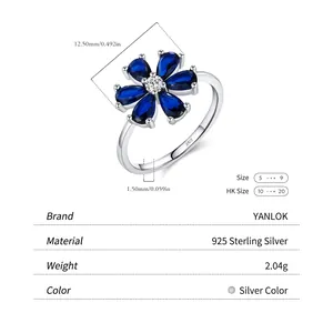 Elegant s925 silver ring featuring a blue flower design with sparkling zircon accents