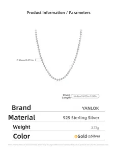 Detail of s925 sterling silver bead necklace with 36+8cm length and 2.3mm bead size
