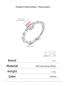 Specifiche dell'anello in argento s925 con cristallo rosa 4x6mm e dettagli in diamanti