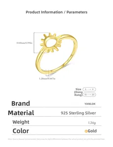 Vue détaillée de la bague soleil en argent 925 avec guide des tailles et dimensions