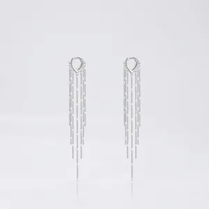 925 Sterling Silver Elegant V-shape Ear Buckle Earrings Long Tassel Dangle Earrings For Women Fashion Jewelry Party Gift