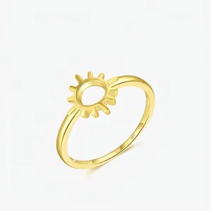 Bague Ouverte Soleil en Argent Sterling S925 pour Femme Minimaliste Plaqué Or Design Géométrique Bijoux Fantaisie