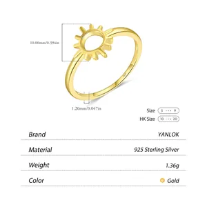 Bague soleil minimaliste en argent S925 avec breloque dorée 10mm et anneau fin
