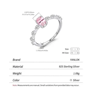 Anello romantico in argento S925 con cristallo rosa ovale e accenti brillanti
