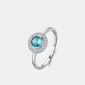 Anello Intarsiato in Zirconia Colore Paraiba Elegante Retrò Francese in Argento Sterling 925 Anello a Fascia Geometrico di Lusso per Donna