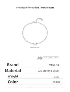 Detail of S925 silver crescent moon bracelet showing 4mm pendant size and dimensions