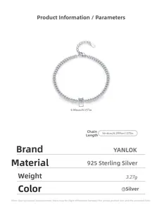 Detail view of S925 sterling silver bracelet with 4mm cubic zirconia stone and dimensions