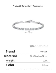 Detail view of s925 silver tennis bracelet with 2.8mm stones and 16+4cm size chart
