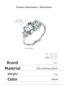 Détails de la bague en argent s925 avec oxyde de zirconium taille émeraude et poids 1,96g