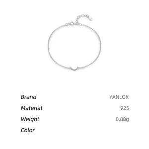 S925 sterling silver moon pendant bracelet with 16+4cm chain and 4mm crescent charm