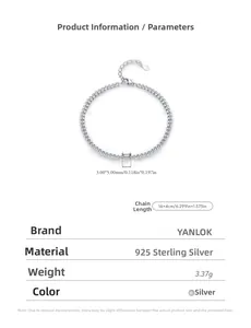 Macro view of S925 sterling silver chain with 3x5mm emerald-cut zircon and size data