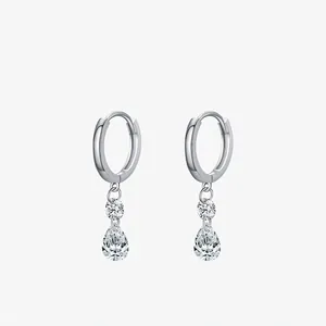 Orecchini a Cerchio in Argento Sterling 925 con Zirconia a Goccia Eleganti Orecchini Pendenti con Zirconia Cubica Taglio a Pera per Donna