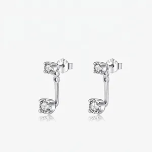 925 Sterling Silver Zirconia Stud Earrings For Women Elegant Geometric Double Sided Ear Jacket High Quality Fine Jewelry