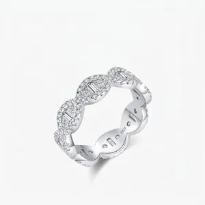 S925 Sterling Silver Geometric Wave Ring For Women Luxurious Full Rhinestone Inlaid Eternity Finger Ring Wedding Party Jewelry