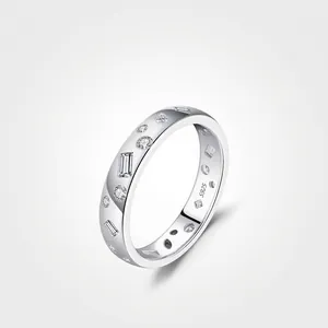 S925 Sterling Silver Irregular Geometric Ring For Women Minimalist Niche Design Sparkling Zirconia Inlaid Jewelry Accessory