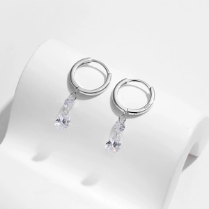 Eleganti orecchini a cerchio in argento S925 con pendenti in zircone a goccia
