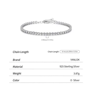 Elegant 925 sterling silver tennis bracelet with 2.8mm sparkling cubic zirconia stones