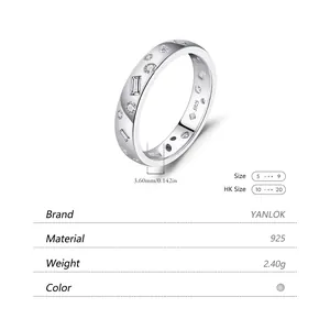 Irregular S925 sterling silver ring with sparkling round and rectangular cubic zirconia