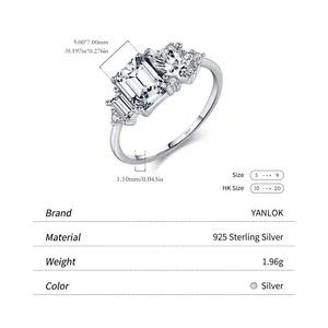 Bague élégante en argent 925 avec diamant simulé taille émeraude et poids de 1,96g