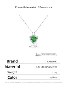Detailed specs of s925 silver necklace featuring a 7mm green triangle gemstone pendant