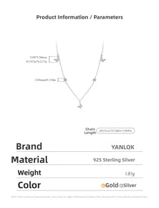 Detailed size specifications for the 925 sterling silver butterfly and flower pendant necklace