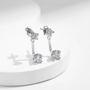 S925 sterling silver stud earrings with round zircons and removable jacket style