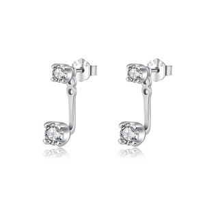 Elegant S925 sterling silver double-drop stud earrings with sparkling cubic zirconia crystals
