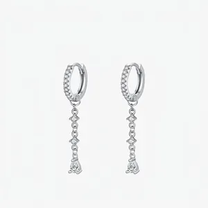 925 Sterling Silver Water Drop Zirconia Dangle Earrings For Women Chic Elegant Long Chain Inlaid Zirconia U-Shaped Hoop Earrings