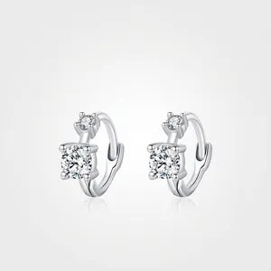 Boucles d'Oreilles Anneaux en Argent Sterling 925 Avec Zirconia Délicates Minimalistes Géométriques Rondes pour Femmes Bijoux
