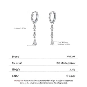 925 silver long water drop earrings with U-shaped buckle and sparkling cubic zirconia stones