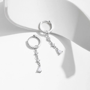 S925 sterling silver drop earrings featuring long chains with pear-cut zircon pendants
